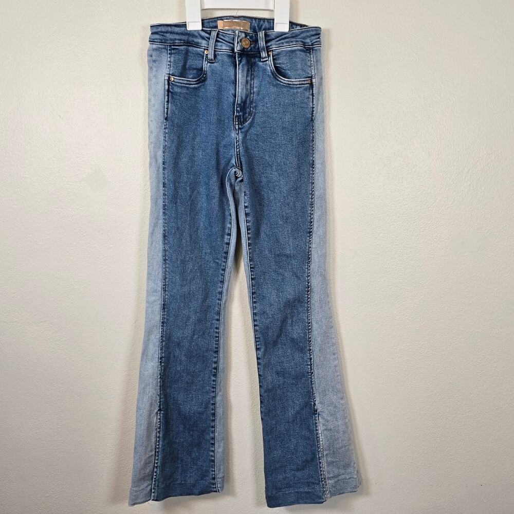 Kut From The Kloth Ana High Rise Flare Jeans SZ 2 Colorblock Keen Festival Boho